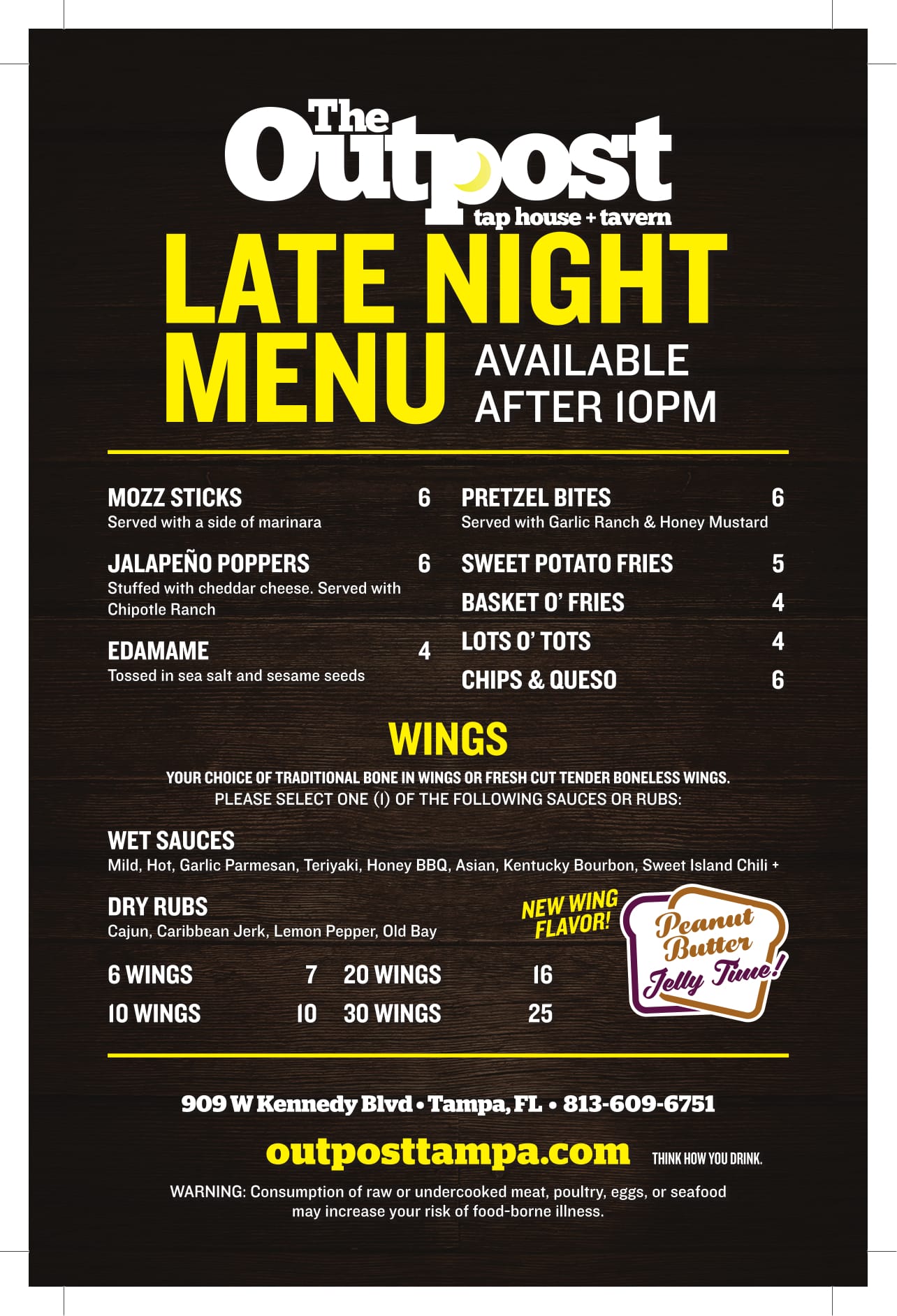 Late Night The Outpost Tap House + Tavern Menu